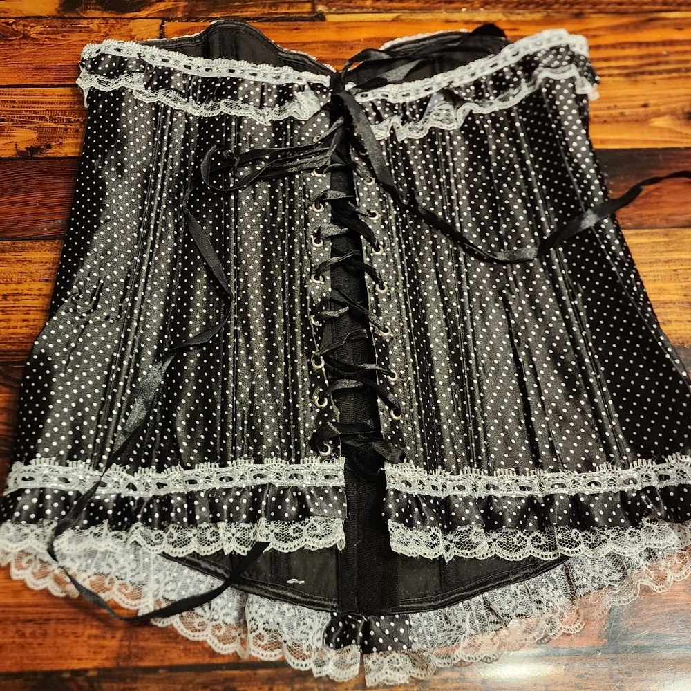 Black Polka Dot Lace Corset - Picture 2 of 4